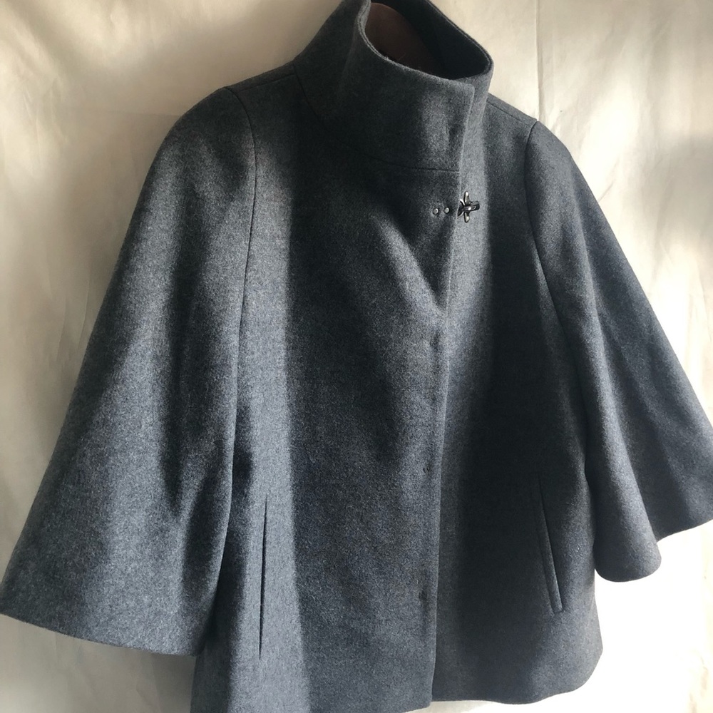 Fay Gray Wool Blend Cape Style Flared Jacket XS - Picture 2 of 7